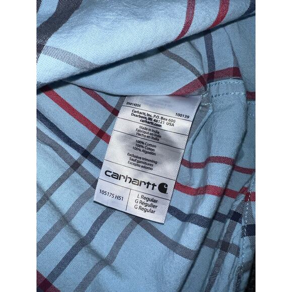 Carhartt Blue red Plaid short sleeve Men's button up shirt Sz large Loose Fit - Picture 3 of 6